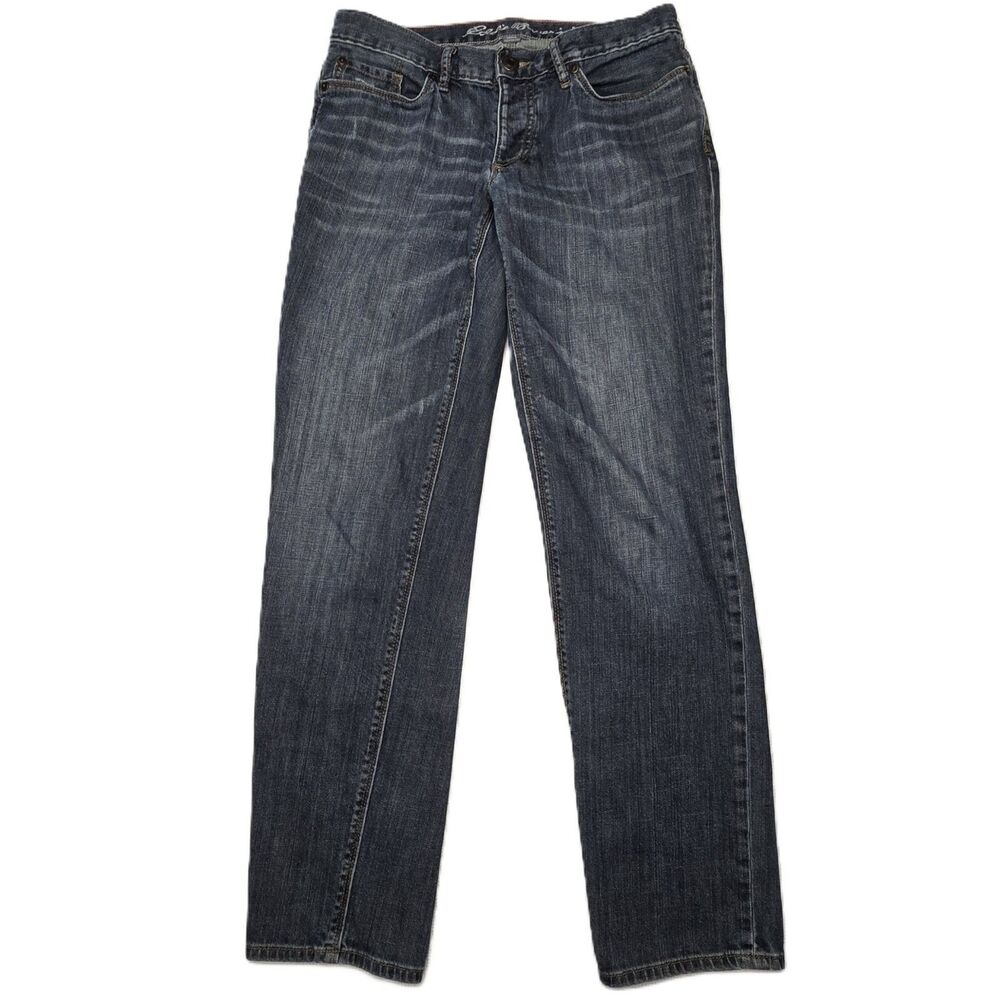 Eddie Bauer Boyfriend Fit Jeans Womens 2 Button Fly Relaxed Leg Blue Denim